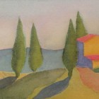 "Tuscan Landscape"  Watercolor on Paper  12"x6"