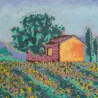 "Cabin in a field of Flowers"  Oil Pastel on Paper  13"x11"